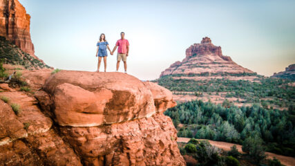 Sedona couples portrait with Bell Rock