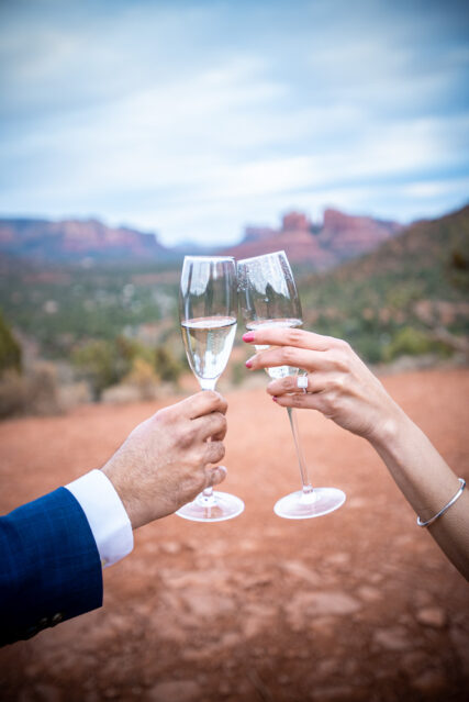 toasting engagement photo sedona